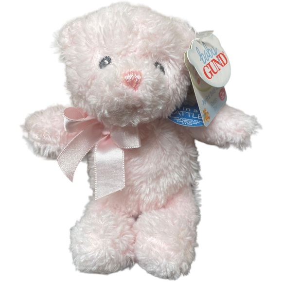 Gund Other - RARE HTF NWT Gund My First Teddy Rattle Toy 58798 Plush Stuffed Animal Pink 6”